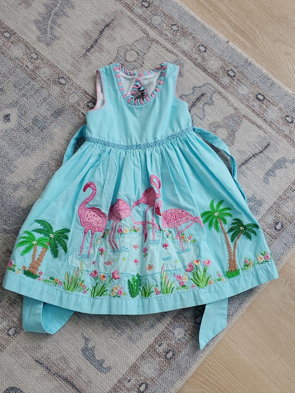 Cotton Kids Baby Girls Flamingo Embroidered Applique Dresd Sz24m